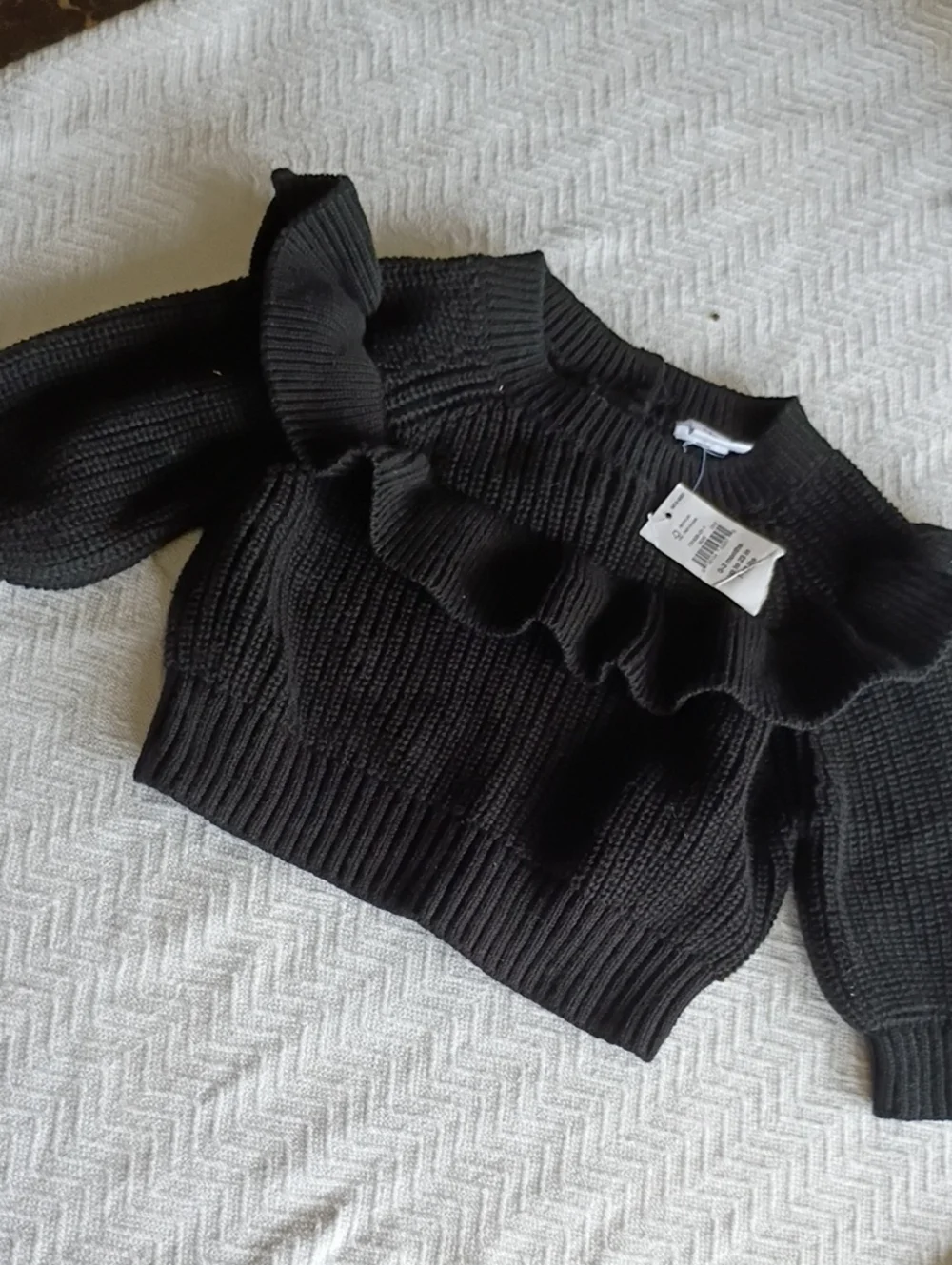 GAP Black Ruffle-Front Crewneck Sweater